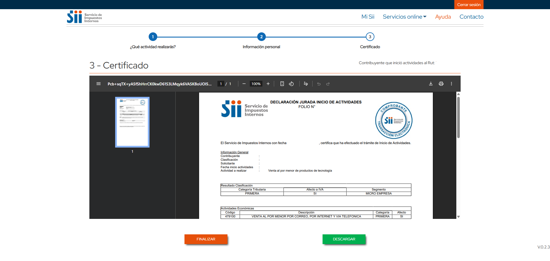 Declaración Jurada Inicio de Actividades