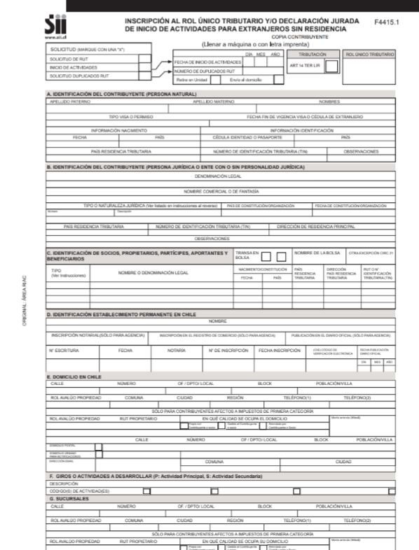 Formulario para solicitud de RUT de Inversionista extranjero