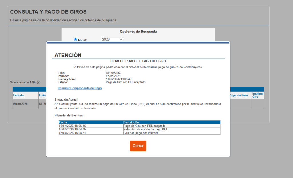 Comprobante del pago diferido una vez realizado