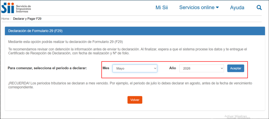 Periodo tributario a declarar